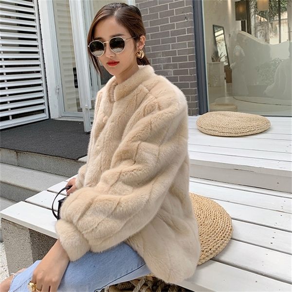 

faux fur imitation mink coat with puff sleeves for girls with thick warm luxury imitation mink coat short style 201214, Black