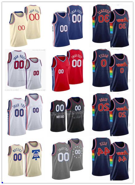 

75th custom jersey philadelphia''76ers''men women youth 30 furkan korkmaz 0 tyrese maxey 20 georges niang 44 paul reed b, Black;red