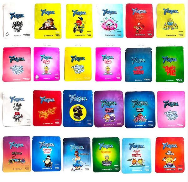 

25 kinds empty 3.5g eighth white trufflez packaging bag smell proof scotti cake pie truffle childproof zipper package flower mylar bags