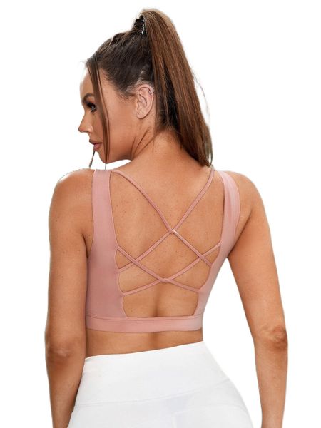 

cut out twist back sports bra 6983#, Gray