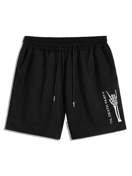 

romwe guys hand skeleton print shorts 77jj#, White;black