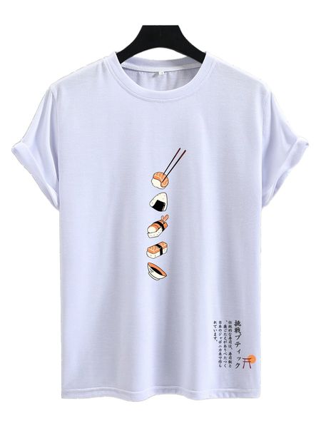 

men japanese letter & food print tee r6t9#, White;black
