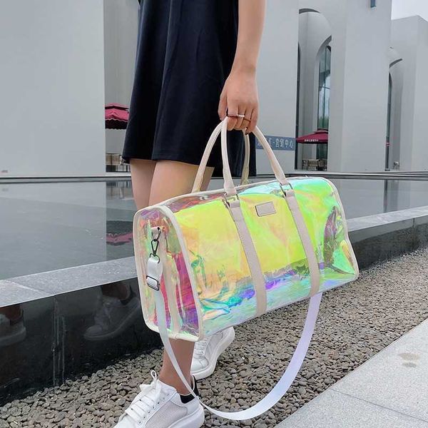 

yuchengbags 2022 large capacity travel bag men's and women's sports leisure transparent fitness bag new laser one shoulder handbag
