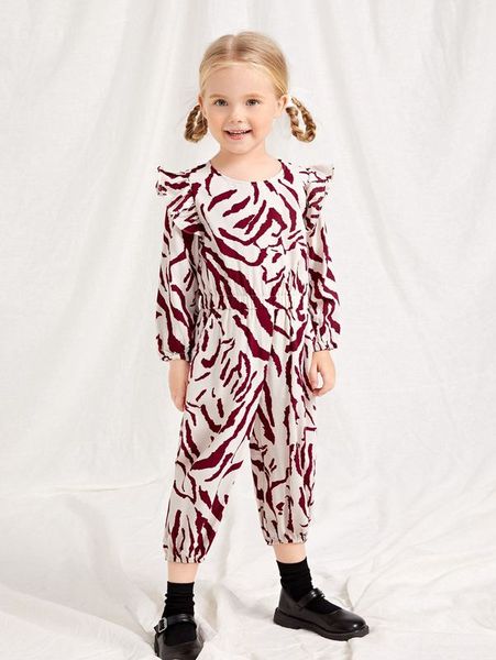 

toddler girls all over ruffle trim slant pockets jumpsuit she, Blue