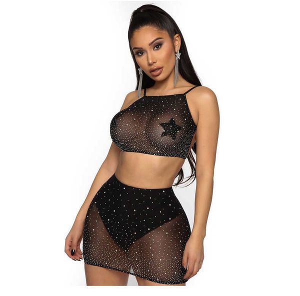 

underwear with diamond nightclub suit net red diamond skirt fashion suit, Red;black