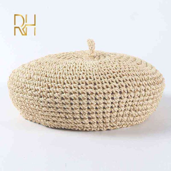 

new women scatter hat fashion berets adjustable straw beret female hollow breathable solid color spring summer painter hats rh j220722, Blue;gray
