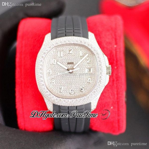 

sf 40mm 5167a paved diamonds a324 automatic mens watch fully iced out diamond case black rubber strap super edition bling bling hip hop jewe, Slivery;brown