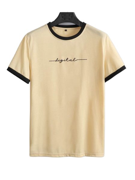 

men letter graphic contrast trim tee f7ed#, White;black