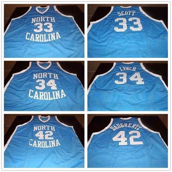 Nikivip Kuzey Carolina Tar Heels College 33 Charlie Scott 34 George Lynch 42 Brad Daugherty Retro Basketbol Forması Erkek Erkekler Dikişli Özel Formalar