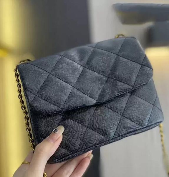 

tz 16*12cm ladies luxury shoulder bag solid color caviar crossbody designer bags handbag gold-tone metal chains diamond quilted flap mini to