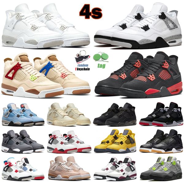 

4s basketball shoes men women 4 red thunder university blue wild things white oreo desert moss mens trainers sport sneakers, Black