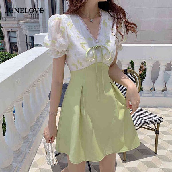 

nxy casual dress 2021 summer casual kwaii mini dres party vintage one piece dress korean v neck puffer sleeve elegant floral dress female 04, Black;gray