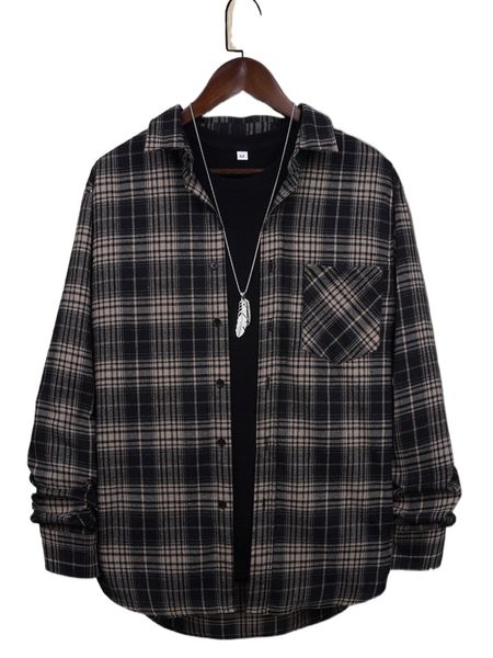 

men 1pc plaid patched pocket coat d5og#, Black;brown