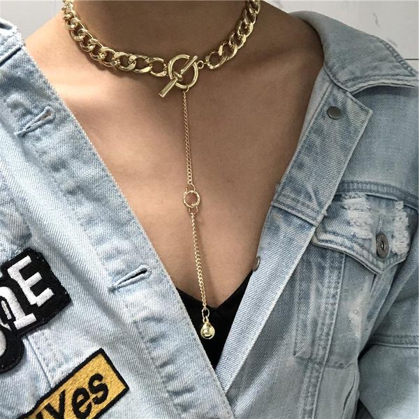 Anhänger Halsketten Punk Dicke Kubanische Lange Kette Gold Ball Choker Halskette Frauen Mode Hippie Liebe Moderne Nachtclub Schmuck GeschenkeAnhänger