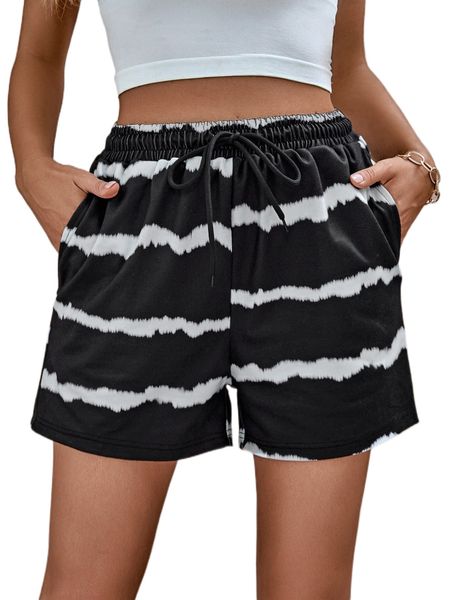 

tie dye drawstring waist shorts c3ch#, White;black