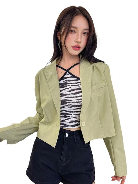 

dazy solid lapel neck crop blazer i3lt#, White