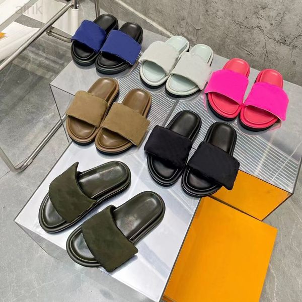 

designer slippers pool pillow comfort slides sandal mule men slipper lady letter printed sandals sunset slipper, Black