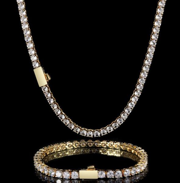 

18k gold platedspring buckle tennis chain hip hop necklace 20 inch tide brand single row diamond bracelet 8 inch 20cm, Silver