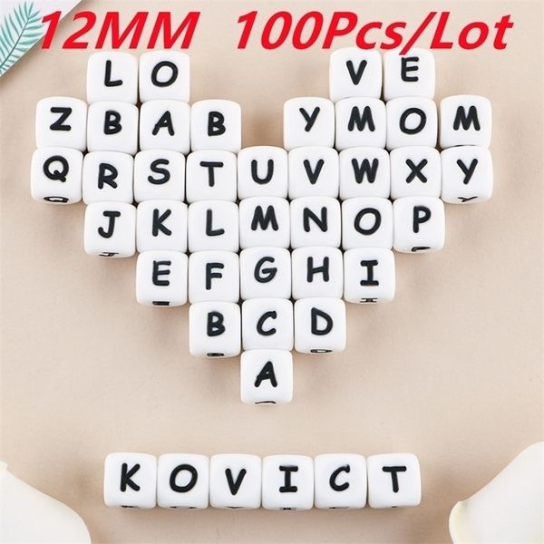 

kovict 12mm 100pcs silicone letters beads english alphabet letter beads baby teething teether personalized name pacifier chain 220815