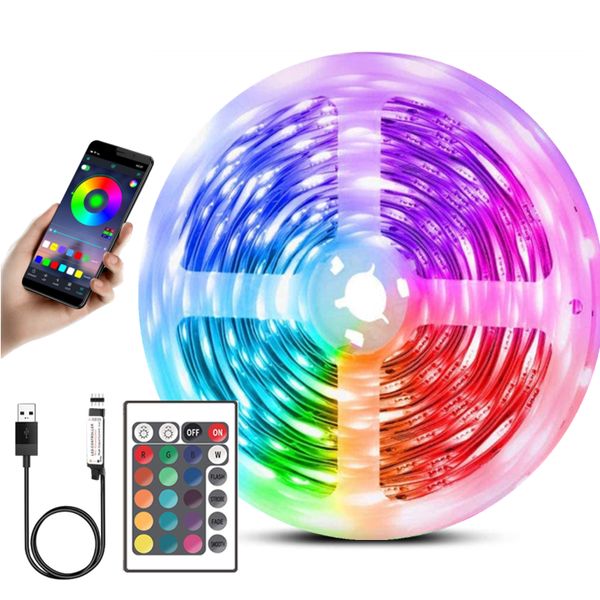 Luminária de tira de LED Lâmpada flexível RGB 5050 Remoto Bluetooth 3 Controle de chave USB DC5V TV Backlight Basta Bedroom Decoração