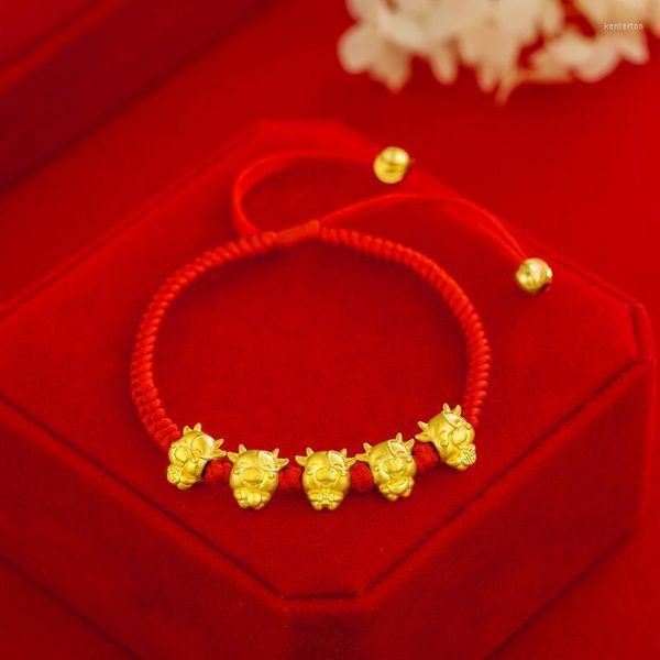 Очарование браслетов талисман пять судов золотая корова красный браслет 2022 года китайский год принесите богатство счастливое благословение kent22
