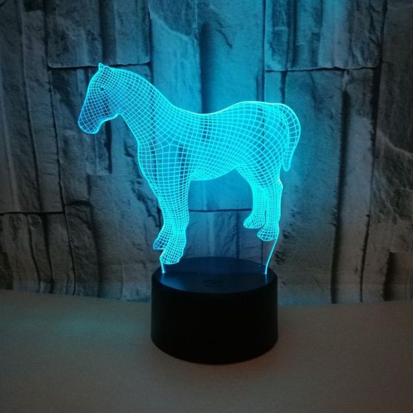 Luci notturne Cavallo 3D 7 colori Cambia illusione Lampada Decorazioni per la camera da letto Illuminazione Tocco colorato Regali di compleanno per bambini