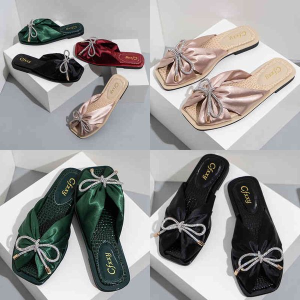 Pantofole Nuovo Bowknot Superiore Delle Donne di Personalità Serpentina Design di Colore Solido Antiscivolo Punta Aperta 2022 Estate Moda Donna Scarpe 220518