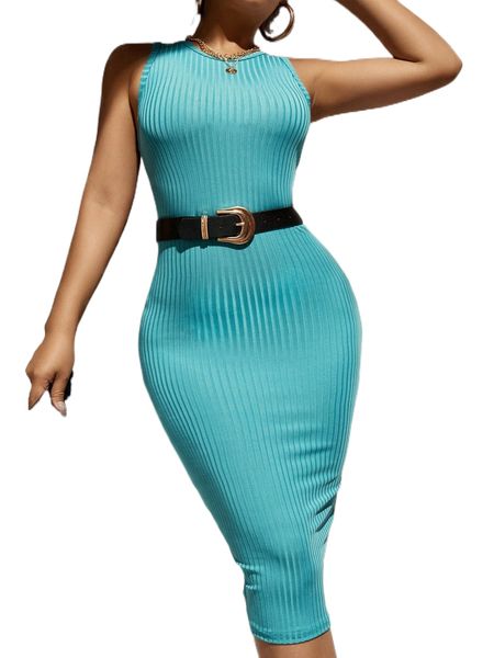 

sxy solid rib knit dress without belt 96kv#, Black;gray