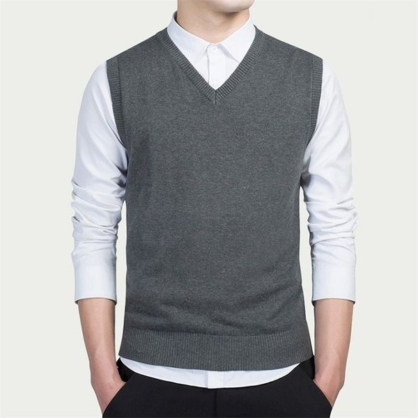 

mens knitted slim sweater vests sleeveless vneck solid male pullover sweaters fashion streetwear man vest clothes 201125, White;black