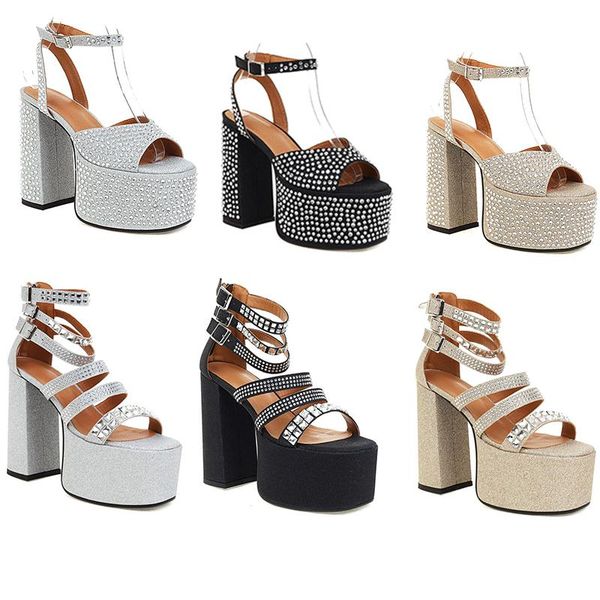 

sandals european and american style summer banquet large 34-43 high heels women's shoes fashion simple rhinestone, Black