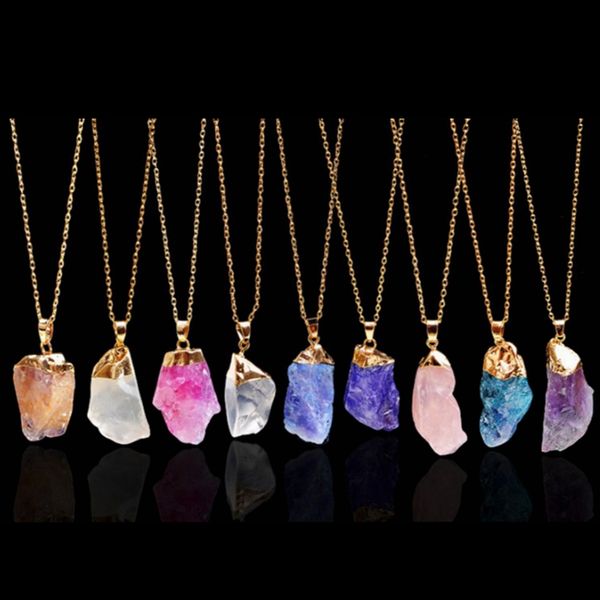 

party gift women men jewelry crystal quartz healing point chakra bead natural gemstone necklace original pendant plated gold chains statemen