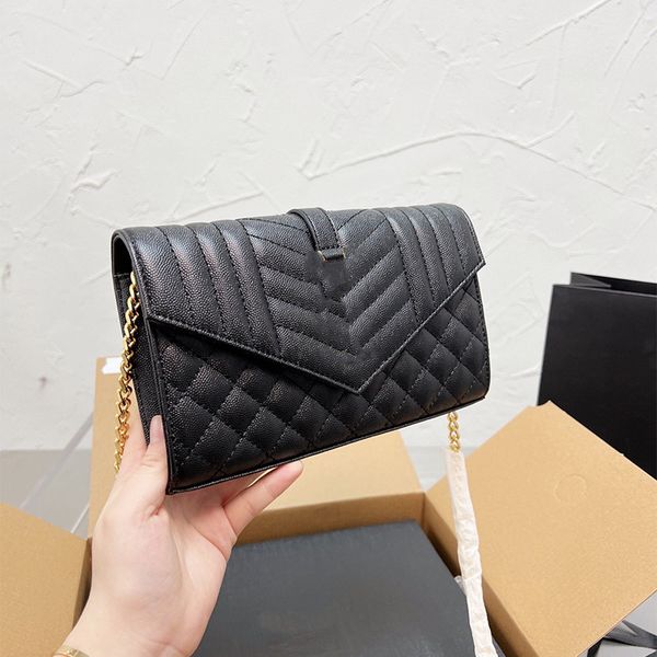 

classic caviar leather flap chain envelope bag 2021 designer handbag 22cm card case quilted outdoor sacoche commuter wallet lady crossbody