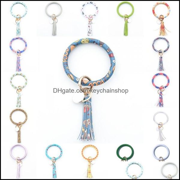 

charm bracelets jewelry leather wristlet keychain bangle creative round key ring large circle tassel keychains bracelet holder for women dro, Golden;silver