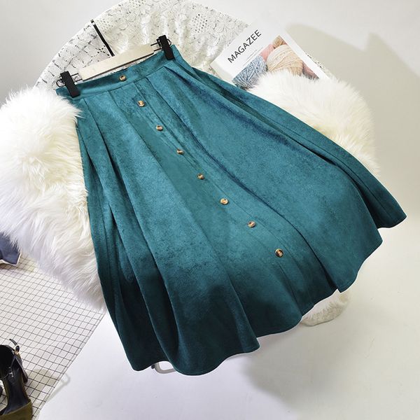 

sherhure women suede skirt long pleated skirts saias midi faldas vintage high waist women midi skirt y200326, Black