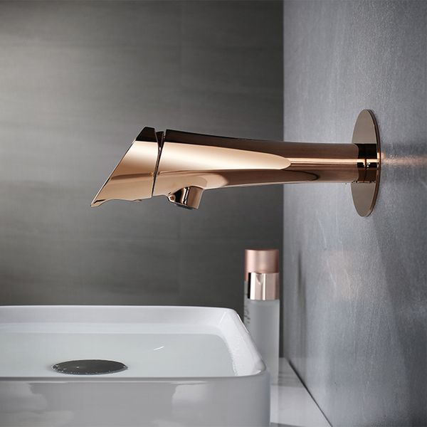 

fashion design rose gold basin faucet brass and cold mixer single hole wall mounted bathroom water tap with embedded box