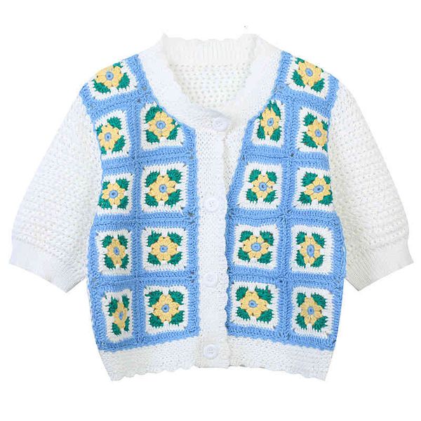 

women's sweaters hong kong style summer knitwear contrast plaid heavy industry hook pattern hollow out design sweet college short ovd7, White;black