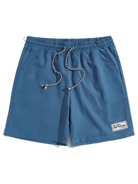 

men drawstring waist slogan graphic shorts 279e#, White;black