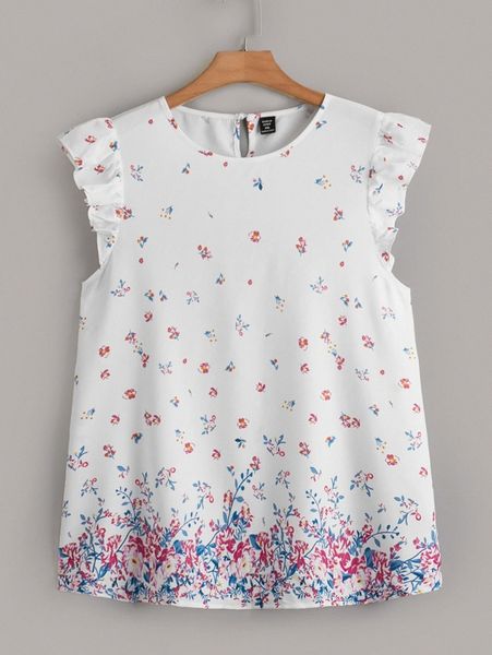 

plus floral print ruffle sleeve blouse q746#, Black