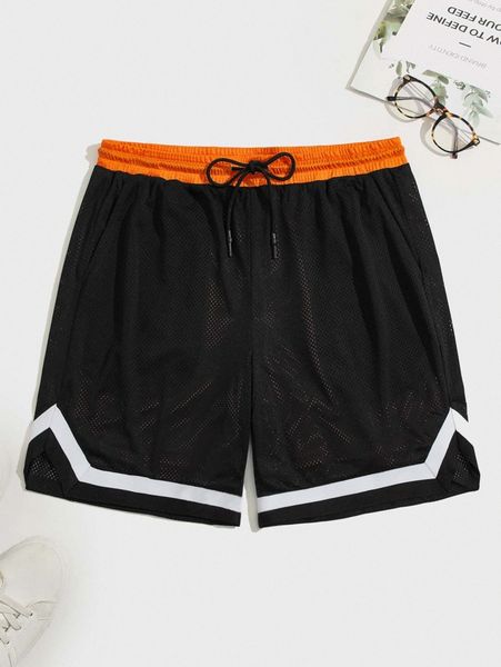 

men contrast binding drawstring waist shorts l5sm#, White;black