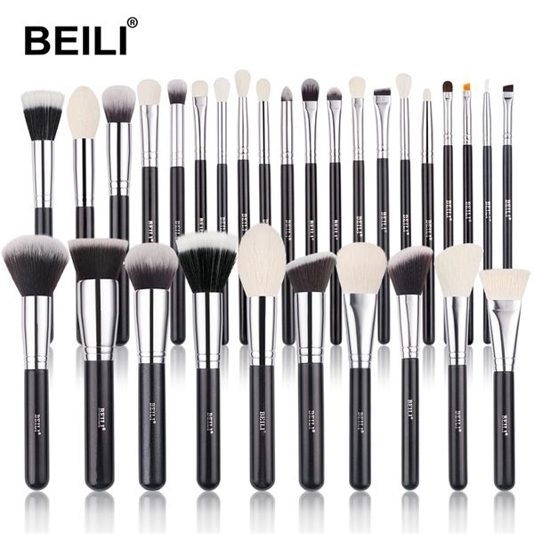 BEILI Schwarzes Make-up-Pinsel-Set, professionelles natürliches Ziegenhaar, Foundation, Puder, Kontur, Lidschatten, Make-up W220420