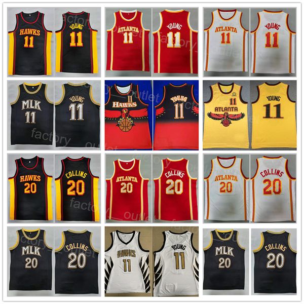 

men basketball trae young jersey 11 john collins 20 team color red yellow white black navy blue embroidery and stitched for sport fans breat, Black;red