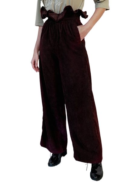 

x unhuitmars ruffle waist slant pocket pants 74dj#, Black;white