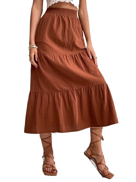 

shirred waist ruffle hem skirt f4rx#, Black