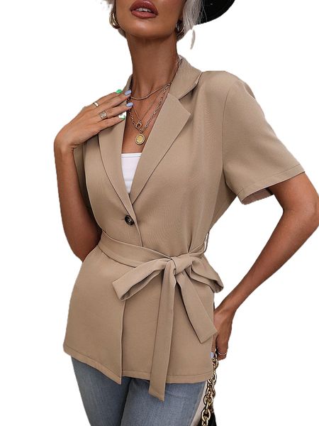 

lapel neck belted blazer n59s#, White