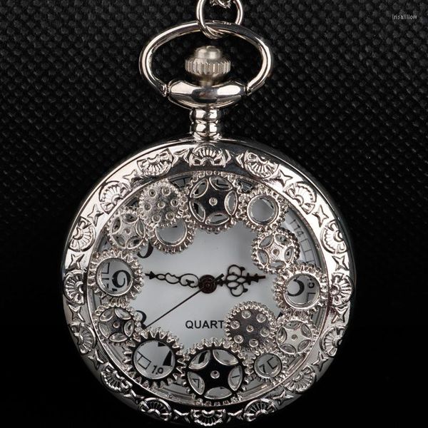 Orologi tascabili Steampunk Classic Silver Tone Silver Hollow Watch Battery CF1091Pocket