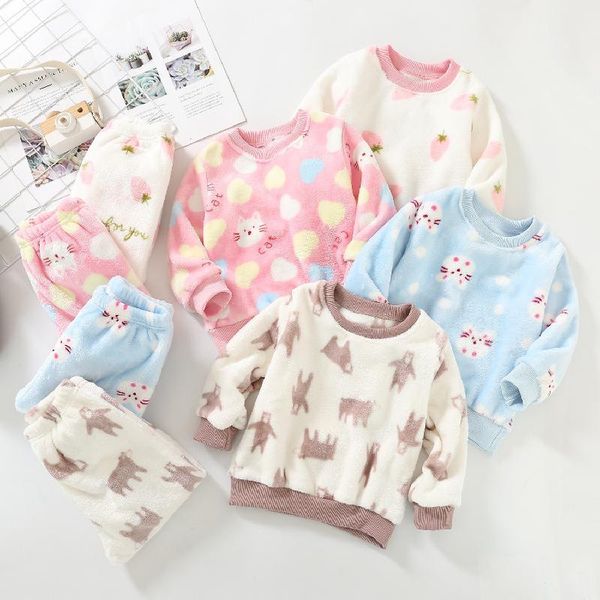 

rompers autumn and winter children's pajamas set flannel fleece toddler warm home clothes 3-8y, Blue