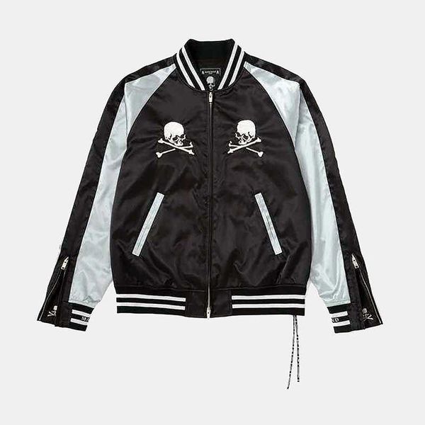 

bomb mastermind japan embroidered skull satin mmj jacket, Black;brown