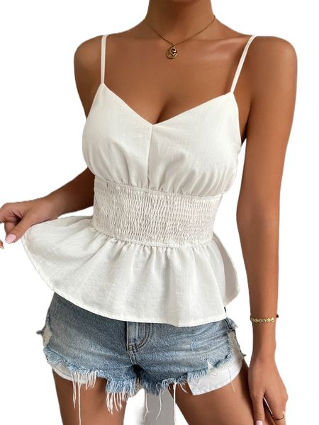 

shirred peplum cami 84m9#, White