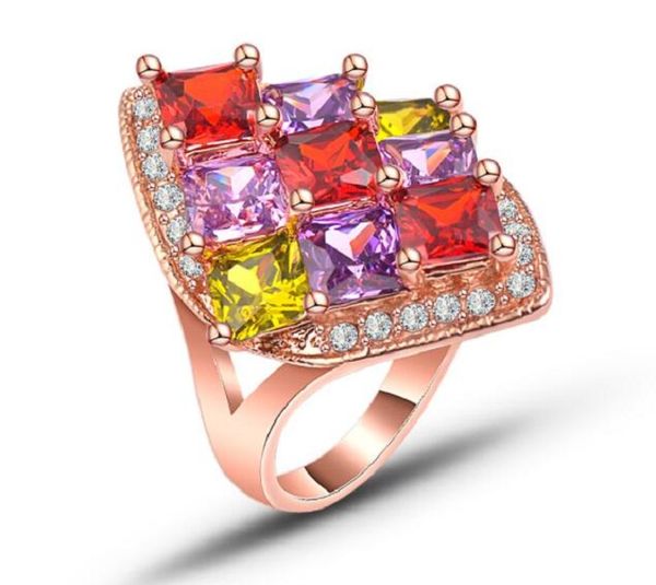 

micro retro 14k plated gold colorful cz diamond ring, Slivery;golden
