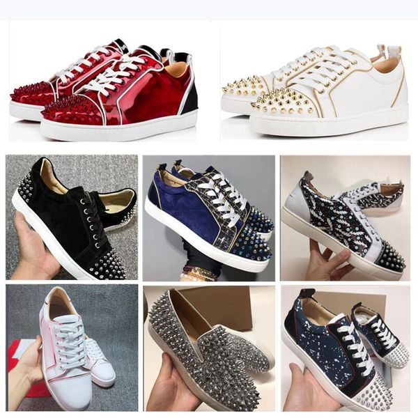 

designer casual shoes sneakers rivet low cut spikes luxury flats shoess for men women leather with dust bag, Black